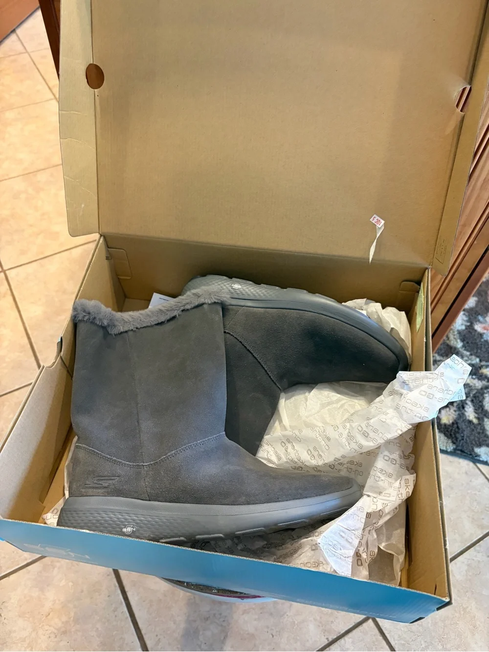 Skechers Gray Suede Fleece-Lined Mid Boots 1